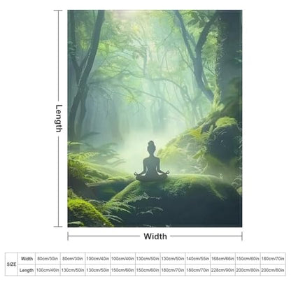 Woman Meditation Jungle Green Ultra Soft Flannel Fleece Bed Blankets Lightweight Cozy Throw Blanket Room Decor for Couch Chair Bedroom Adults Bedding Cozy Blanket Outdoor Travel Blankets 40"x5 - size: 50L" x 40W"