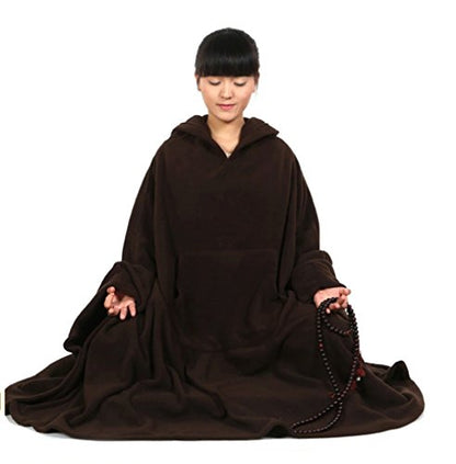 ZanYing Meditation Buddhist Hooded Cloak Outfit Oversize Coat - color: Dark Brown, size: Large