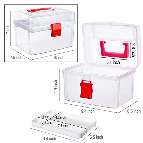MyGift 10 Inch Premium Clear First Aid Bin with Detachable Tray and Quick Access Top Lid Flap, Portable Emergency Kit, Medical Supply Travel Tote, Medicine Storage Box Container (Red) - color: Red