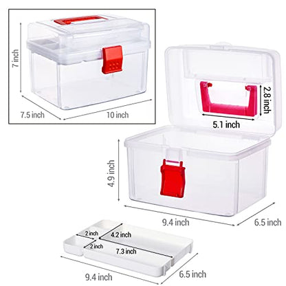 MyGift 10 Inch Premium Clear First Aid Bin with Detachable Tray and Quick Access Top Lid Flap, Portable Emergency Kit, Medical Supply Travel Tote, Medicine Storage Box Container (Red) - color: Red