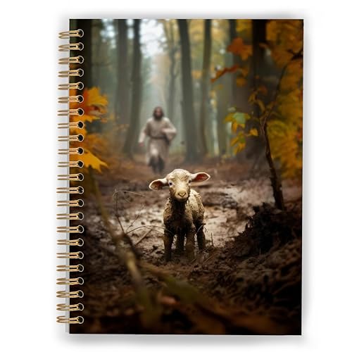 Jesus Leaves the 99 Sheep Christian Notebook, Jesus and Lamb Prayer Bible Journal for Woman Man, Christian Journal Gifts for Women Men, the Lost Lamb Spiral Notebooks 5.5x8.3 Inch - color: Color_14