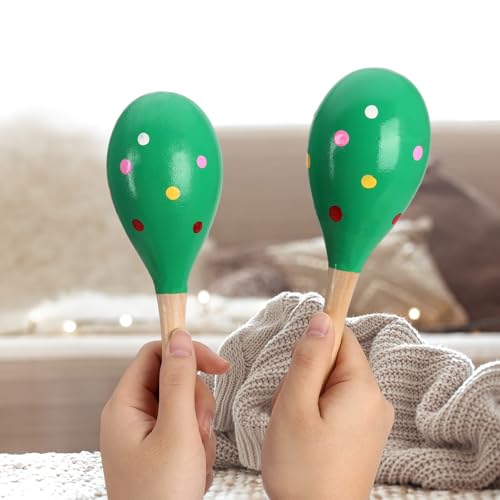 2 Pcs Maracas, 9 Inch Hand Percussion Rattles, Wooden Rumba Shaker Hand Musical Instruments with Clear Rhythm for Music Learning (Green-9 Inch) - color: Green-9 Inch