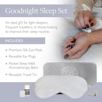Scentered Goodnight Sleep Well Gift Set – Luxury Silk Eye Mask, Aromatherapy Pocket Balm (1.5g) & Reusable Ear Plugs in Travel-Friendly Gift Tin - size: Eye Mask, Travel Balm & Ear Plugs in Gift Tin