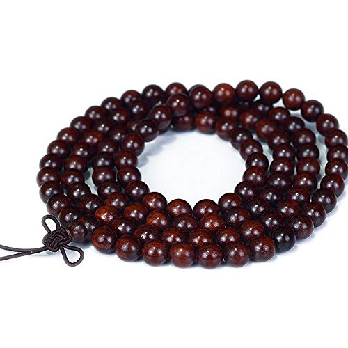 JAJAFOOK 6/8/10/12mm Unisex Mala Traditional 108 Beads Natural Red Sandalwood Bracelet Buddhist Meditation Prayer Beads Mala Necklace - style: 6mm*108beads
