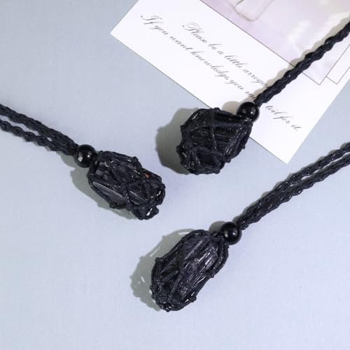 Natural unprocessed crystal raw stone hand woven rope adjustable necklace pendant for both men and women - color: C-3pcs Tourmaline