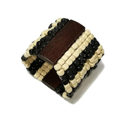 Stretch Wooden Beads Cuff Bracelets Multi Layered Natural Wood Beads Chunky Bangle Wooden Handmade Wide Bracelets Bohemia Jewelry for Women Men - color: C