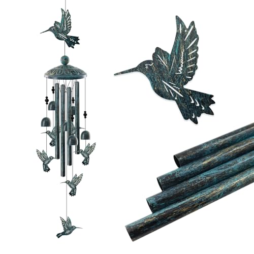Vintage Bronze Hummingbird Wind Chimes for Outside, Retro Bird Gifts for Women Mom, Sympathy Memorial Windchimes for Garden Yard Patio Decor, Rustic Metal Wind Bell for Birthday Mother’s Day