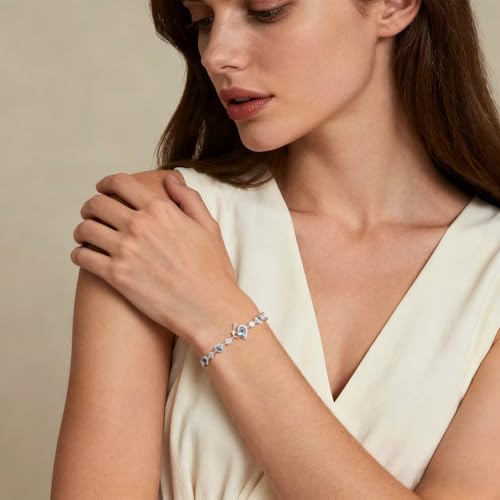 Birthstone Bracelets for Women - 925 Sterling Silver Rose Heart Charm Bracelets, Anniversary Birthday Gifts for Women Wife Mom Girlfriend Daughter, 6"+2" - color: 04-April-Elegant White