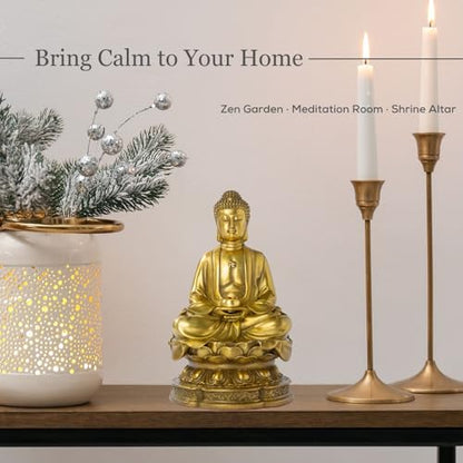 Lost-Wax Cast Genuine Brass Buddha Statue 7.87" – Heavy 3.3lb Handcrafted Meditating Figurine for Zen Garden, Shrine Altar, Meditation Room – Not Plated - color: Gold