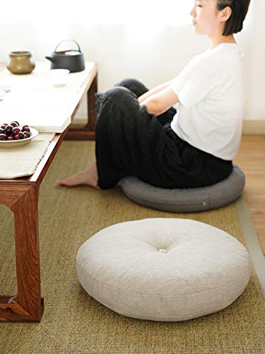 Four Seasons Cotton Linen Meditation Cushion Round Corduroy Seat Cushion Breathable Super Soft Floor Pillow for Yoga Living Room Balcony Decoration-Gray a 45cm(18inch)