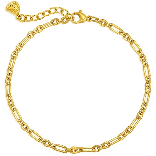 WEARON Gold Bracelet for Women 14K Gold Plated Snake Herringbone Figaro Cuban Bead Paperclip Cable Box Chain Simple Jewelry - style: Paperclip Chain 3.0mm