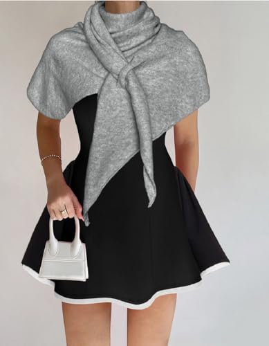 Shawl Wraps For Women,Womens Knitted Knotted Shawls Wool Cashmere Shoulder Top Sweater Shawl Scarf for Fall Winter - color: Gray