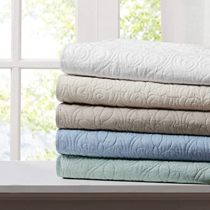 Madison Park Throw Blanket - Reversible Damask Quilting Design, Soft Pre-washed Microfiber, Cotton Filled Spread, Cozy Summer Blanket - Throw for Living Room Couch, Sofa, Bed, Quebec, 60x70", Blue - color: Blue, size: 60"x70"