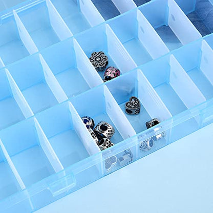 AKOAK 1 Pack 24 Grid Plastic Storage Case, Transparent Jewelry Display Organizer, Detachable Divider -7.5"x 5.1"x 1.4" for Beads, Jewelry, Earrings, Rings (Blue) - color: Blue