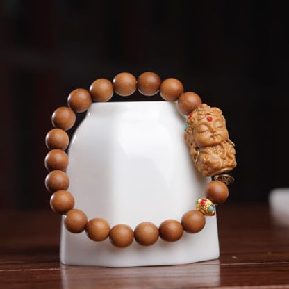 Zen Dear Unisex Teak Wood Prayer Beads Buddha Buddhist Beads Japa Mala Necklace Bracelet Bead - style: 8mm x 18 beads+GuanYin