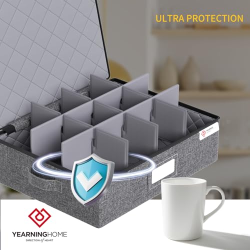 Cup and Mug Storage Box with Hard Shell and Dividers for Coffee Mugs,Tea Cups and Glasses,Stackable Storage Organizers with Lid,Handles,Zips and Lable for Moving,Holds 12,2 Pack, Grey - style: 2 Pack Mug and Cup Storage