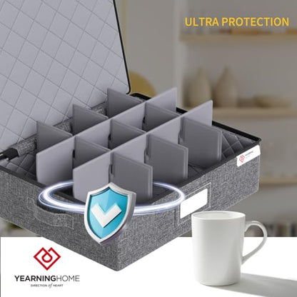 Cup and Mug Storage Box with Hard Shell and Dividers for Coffee Mugs,Tea Cups and Glasses,Stackable Storage Organizers with Lid,Handles,Zips and Lable for Moving,Holds 12,2 Pack, Grey - style: 2 Pack Mug and Cup Storage