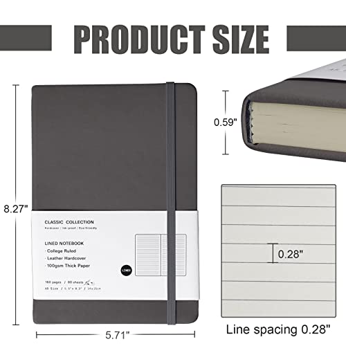 Lined Journal Notebook – Hardcover Notebook for Men & Women – Journals for Writing, Work, School, Home & Daily Notes, 160 Pages – Medium A5, 5.7"x8", 100 gsm Thick Paper (Dark Gray) - color: Dark Gray
