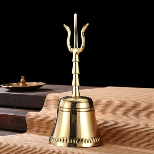 ibasenice Hand Held Ringing Bell 7.48 Inch Copper Meditation Bell for Home Temple Ancestral Halls with Comfortable Handle for Spiritual and Ceremonial Use