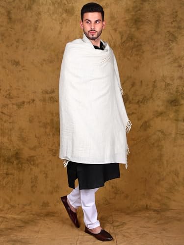 Exotic India Men's Plain Off White Woollen Lohi/Shawl | Traditional Soft Warm Meditation Stole, Scarf, Wrap From Kullu