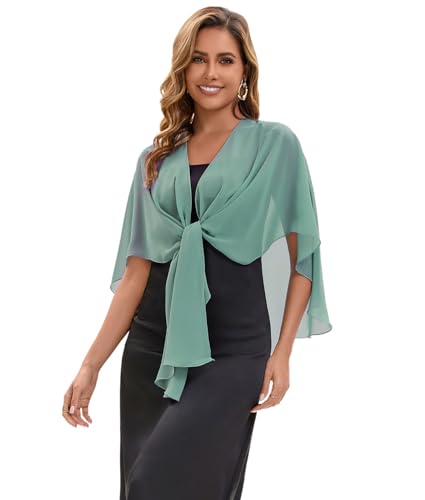 Baoqiya Chiffon Shawl Evening Scarf Shawls and Wraps for Women Wedding Party Bridal Scarves Cover Ups - color: Bean Green