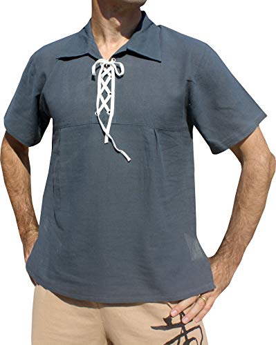 RaanPahMuang Cotton Euro Collar Short Sleeve Shirt Gray Meditation sz S