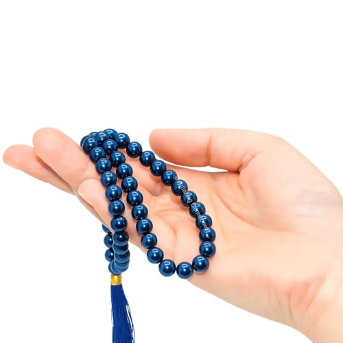 Amazing Gemstone Japa Mala 108 Prayer Beads Necklace and Wrist Mala Bracelet for Meditation - color: Blue Peacock Hematite, size: Without Knots