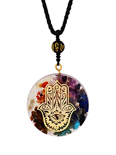 MINACHI Orgone Necklace, 7 Chakra Stone Orgonite Pendant for Spiritual Healing and Positive Energy Meditation - color: Hamsa