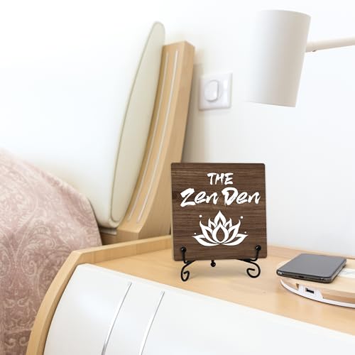 Buddha The Zen Den Quote Desk Decor, Funny Office Inspirational Gifts for Family Friends, Meditation Room Tabletop Decor, Zen Home Office Wooden Plaque Sign with Stand (J02) - style: The Zen Den