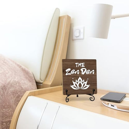 Buddha The Zen Den Quote Desk Decor, Funny Office Inspirational Gifts for Family Friends, Meditation Room Tabletop Decor, Zen Home Office Wooden Plaque Sign with Stand (J02) - style: The Zen Den