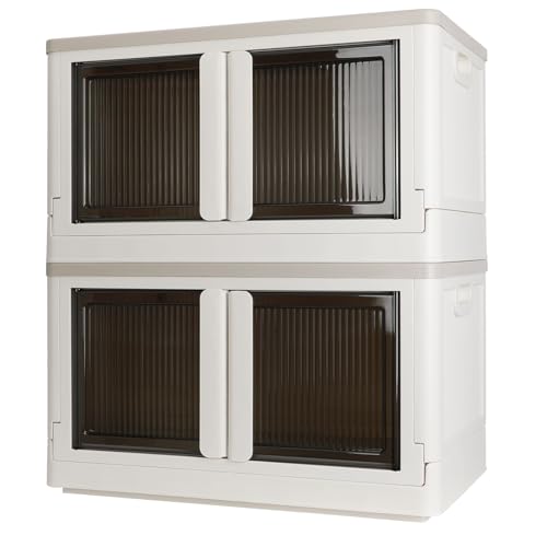 Storage Box, Cabinet with Lids, Extra Large Useful Box, 19 Gallons (72L) Capacity (Each One), 2 Packs, Collapsible, Installation Free, Nice For Kid - color: Milk White, size: 19 Gal (72L) × 2