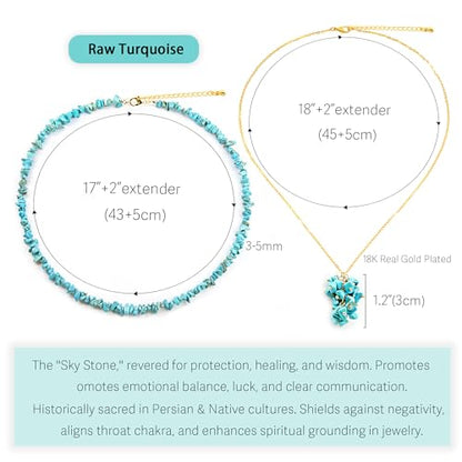 2Pcs Crystal Necklace for Women Handmade Choker Necklaces Pendant Necklace Natural Stone Gemstone Beaded Necklace 18k Gold Plated Adjustable Dainty Necklace for Women - color: Turquoise