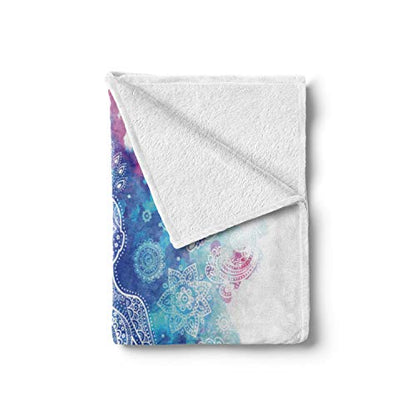 Lunarable Yoga Throw Blanket, Ornamental Art Mandala Lotus Cross-Legged Position Print, Flannel Fleece Accent Piece Soft Couch Cover for Adults, 50" x 70", Aqua Blue Pink - size: 50" x 70" for Adults