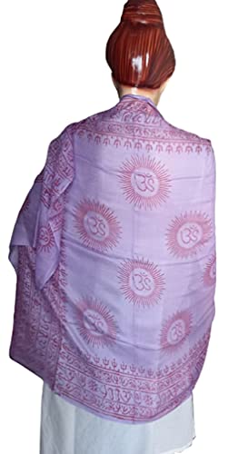 KVR Hindu Pooja Religious Cotton Indian prayer scarf with OM Krishna Ganesha Shiva Nataraja yoga spiritual auspicious prints - color: Purple - Om
