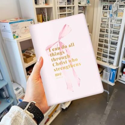 Preppy Bow Lined Journal Notebook for Women Men, 200 Pages A5 Hardcover Leather Journals for Writing & Note Taking, Bible Verse College Ruled Notebook Diary Notepad, Christian Gifts - color: Multi 1302