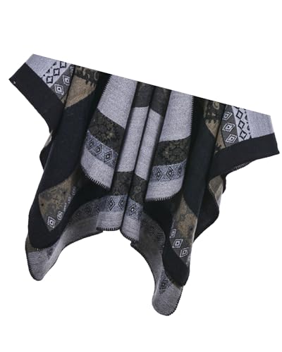 Women's Shawls and Wraps Open Front Poncho Cape Winter Sweater - color: N31-totem Black