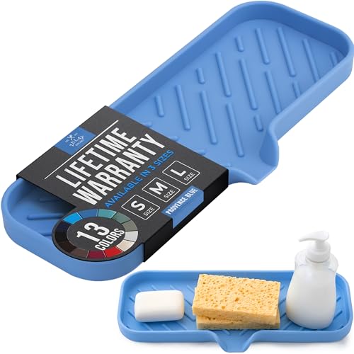 Zulay Kitchen Large Silicone Sponge Holder (12x4) – Flexible Sink Organizer Tray for Kitchen & Bathroom – Multipurpose Soap Dish for Sponges, Makeup, Trinkets & More (Provence Blue) - color: Provence Blue, size: Large (12x4)