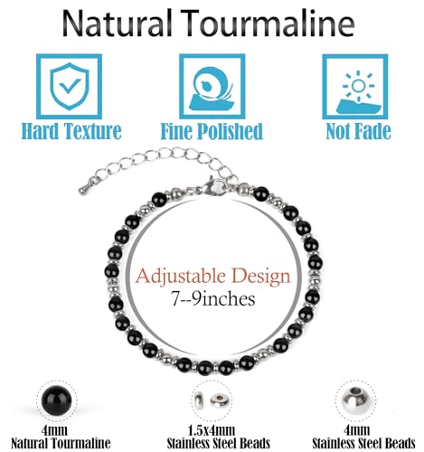 LPBeads Beaded Bracelets for Women Energy Gemstone Charm Jewelry Adjustable Bracelet Gifts for Mom, Daughter, Wife, Friends, Bestie - color: Black Tourmaline