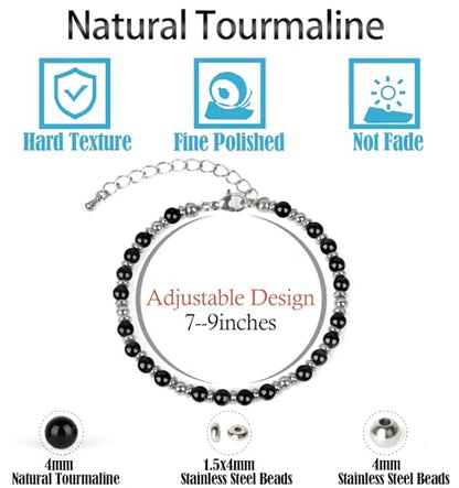 LPBeads Beaded Bracelets for Women Energy Gemstone Charm Jewelry Adjustable Bracelet Gifts for Mom, Daughter, Wife, Friends, Bestie - color: Black Tourmaline