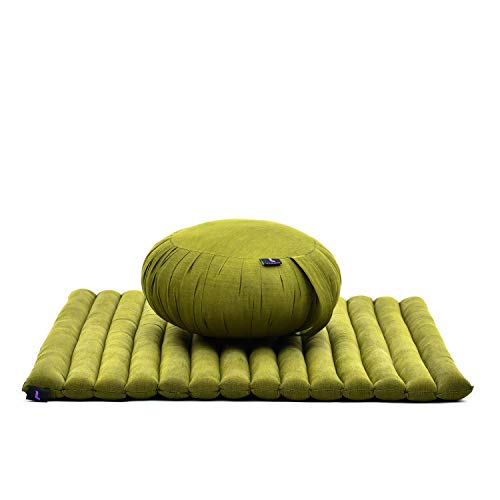 Leewadee Meditation Cushion Set – 1 Round Zafu Meditation Pillow and 1 Square Roll-Up Zabuton Meditation Mat, Pillows Bundle Filled with Kapok