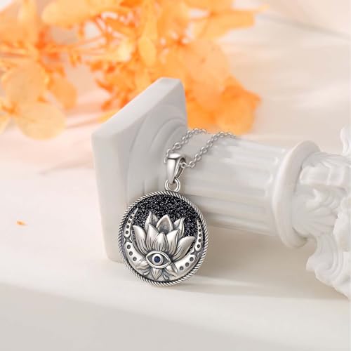 Evil Eye Necklace for Women 925 Sterling Silver, Protection Necklace with Blue Evil Eye Charm, Evil Eye/Lotus Pendant Jewelry, Birthday Christmas Gifts for Her - style: Lotus Evil Eyes 07