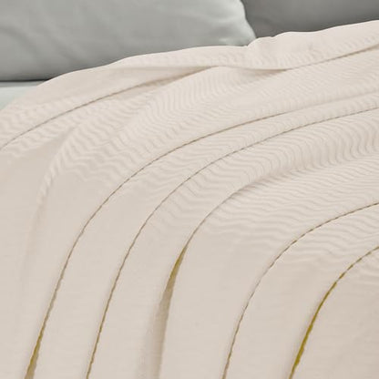 Superior JENA Cotton Blanket, for Picnic, Beach, Traveling or Camping, Bedroom Decor, Essentials, Cover for Bed, Couch, Lounging, Textured Jacquard, Modern Chevron Woven Blanket, Throw, Ivory