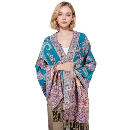 MUQU Women Pashmina Shawls and Wraps Scarf Soft Silky Reversible Paisley Scarves Shawl for Women - color: Blue-b