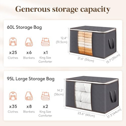 Lifewit 3 Pack 60L Clothes Storage Bins with Lids, Foldable Blanket Storage Bags with Zippers, Clear Window and Reinforced Handles, Closet and Organization for Clothing, Sweater, Comforter, Bedding - size: 60L