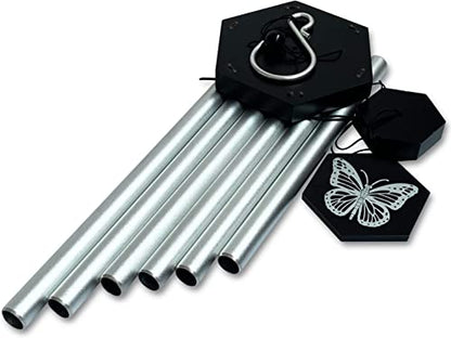 FONMY Wind Chimes Outdoor w/Butterfly Sign Memorial Windchimes Great Wind Chime Gifts Soothing Melodic Tones & Bamboo/Aluminum Chime for Garden Home or Yard-31 Length Silver Chimes Hanging Decor.