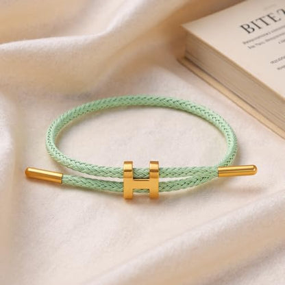 OSIRIDEH2 Bracelet with Adjustable Design Polished H Shape Buckle, Bracelets for Women, 18k Gold-plated Buckle Design Titanium Steel Wire Rope Women's Gift Jewelry - color: light green Gold