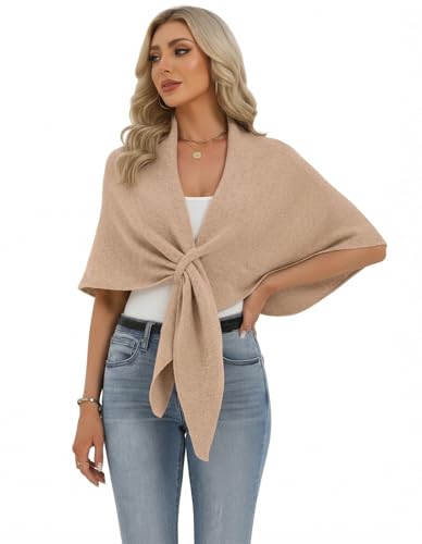 Shawl Wraps Women Pashmina Cardigan Triangle Cape Knit Shoulder Top Sweater Scarf for Fall Winter - color: 01 Light Orange