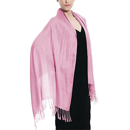 Glory Max Women Large Soft Silky Pashmina Shawl Wrap Scarf in Plain Solid Colors - color: Pink