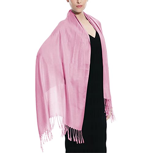 Glory Max Women Large Soft Silky Pashmina Shawl Wrap Scarf in Plain Solid Colors - color: Pink