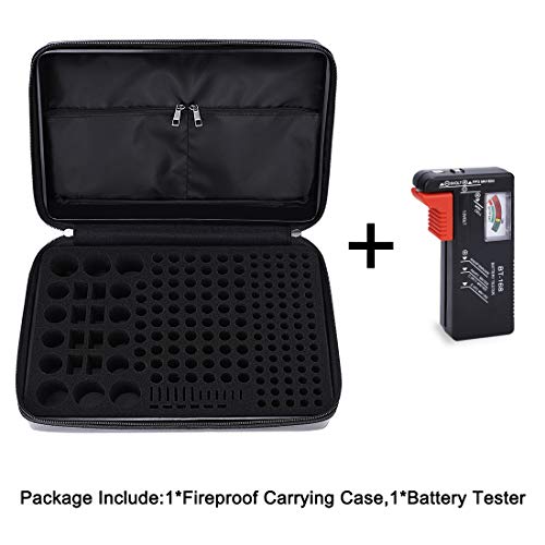DocSafe Fireproof Battery Organizer Storage Box,Fireproof Waterproof Carrying Case Bag Holder,Safe Storage Holds 200+ Batteries AA AAA C D 9V, with Battery Tester BT-168 (Not Includes Batteries)